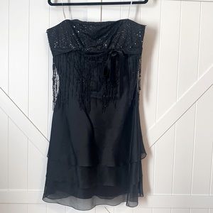 Kay Unger Black Strapless 2 Tiered Chiffon Dress